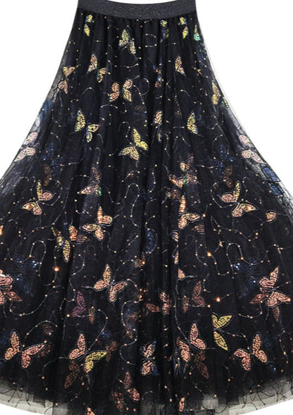 Black Embroidery Butterfly Sequins Tulle Summer Skirts