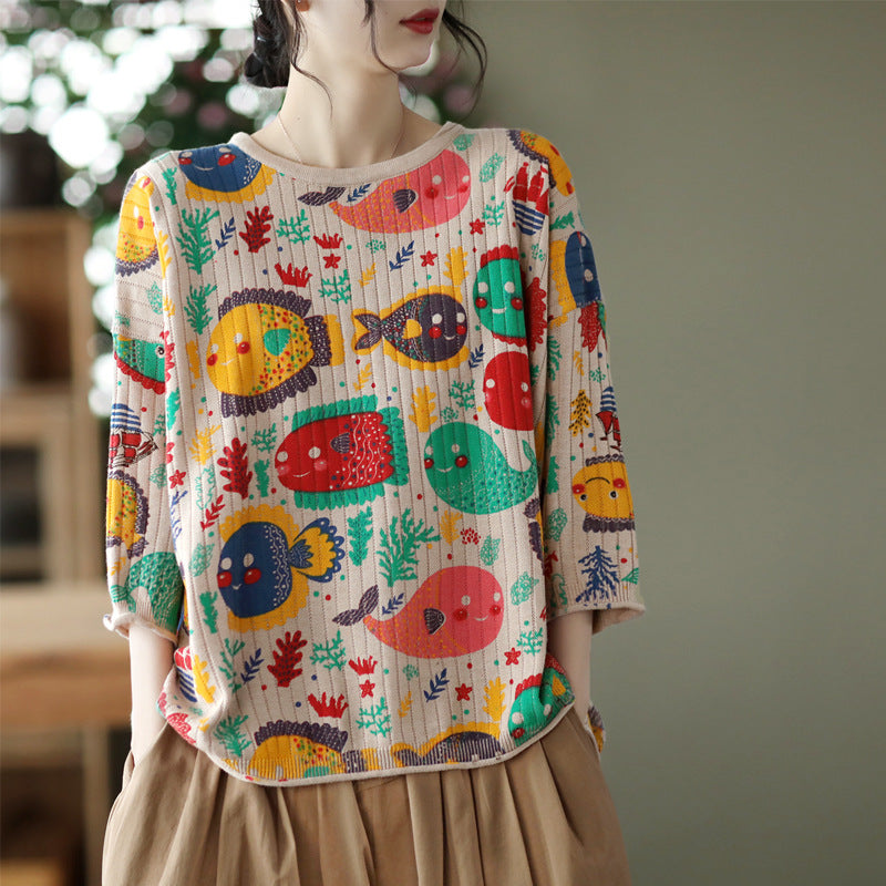 -print Cotton-knit Top