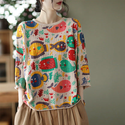 -print Cotton-knit Top