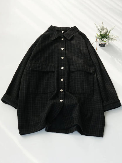 Loose Plaid Print Single Breasted Coat