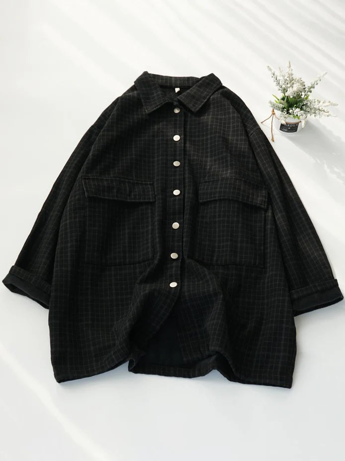 Loose Plaid Print Single Breasted Coat