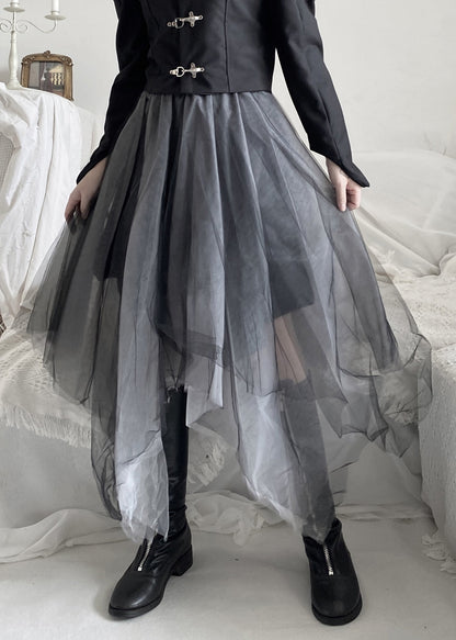 Diy Black Asymmetrical Wrinkled Tulle a Line Skirt Fall