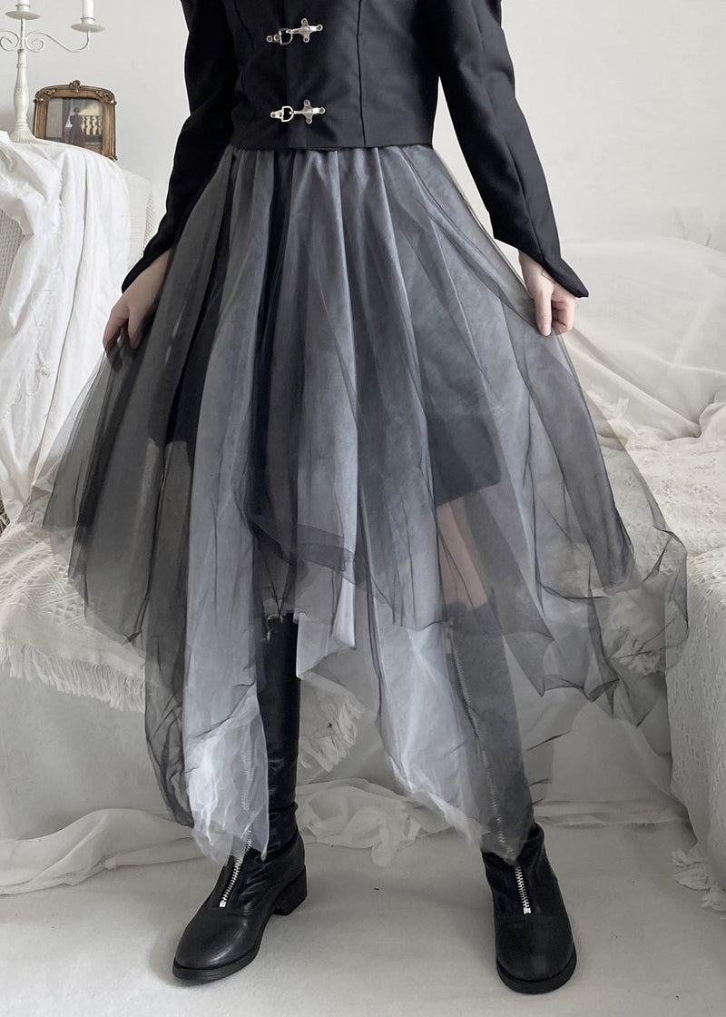 Diy Black Asymmetrical Wrinkled Tulle a Line Skirt Fall