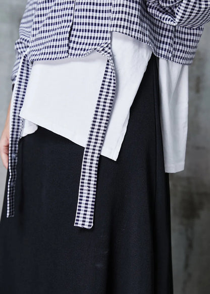 Fine Asymmetrical Patchwork Plaid Cotton Tops and Skirts Two Piece Set Outfits Spring