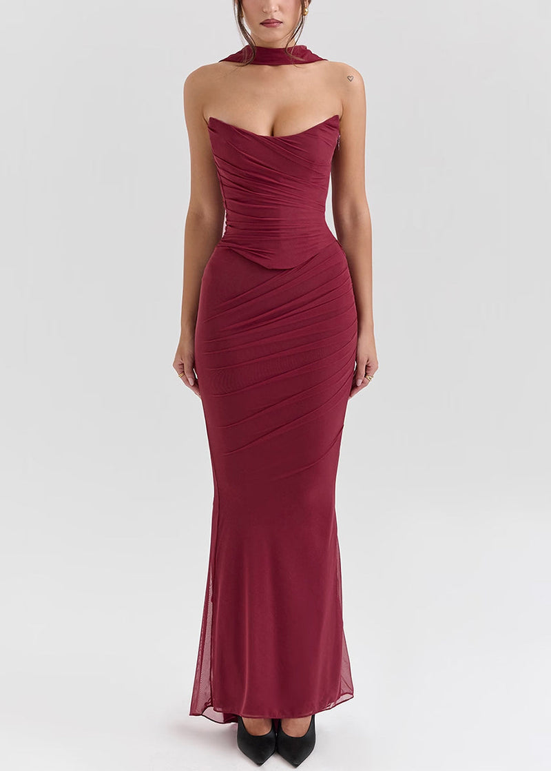 Mulberry Cold Shoulder Wrinkled Tulle Vacation Dresses Summer