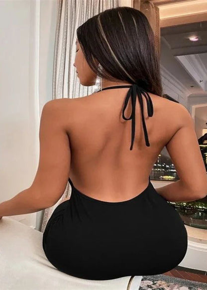 Black Backless Halter Evening Dress Summer