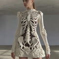 Women's Vintage Halloween Skull Art Knitted Warm Sweater Dress artswardrobe