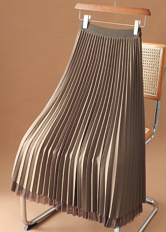 Chocolate Elastic Waist Velour Tulle Pleated Skirts Spring