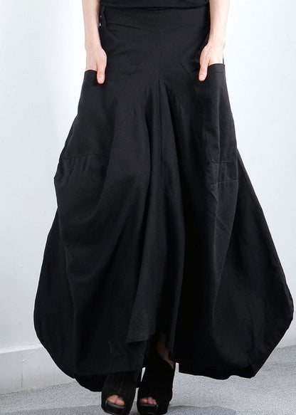 Simple Black Pockets Patchwork Asymmetrical Design Winter Skirt