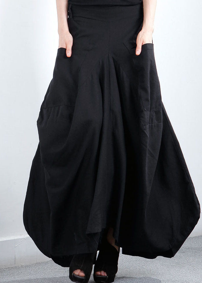Simple Black Pockets Patchwork Asymmetrical Design Winter Skirt