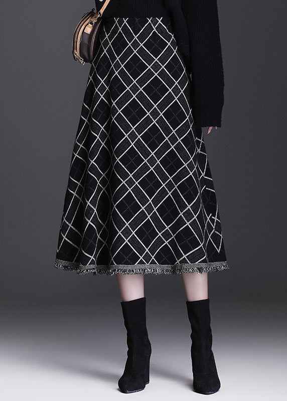 Brown Tasseled Plaid Knit Skirts Winter