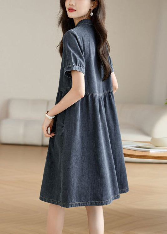 Navy Peter Pan Collar Denim Work Dress Summer