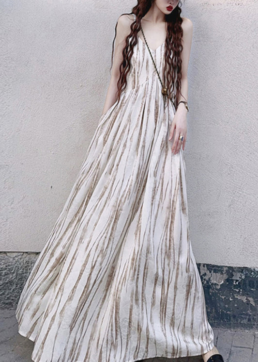 Apricot Striped Exra Large Hem Cotton Vacation Dresses Summer