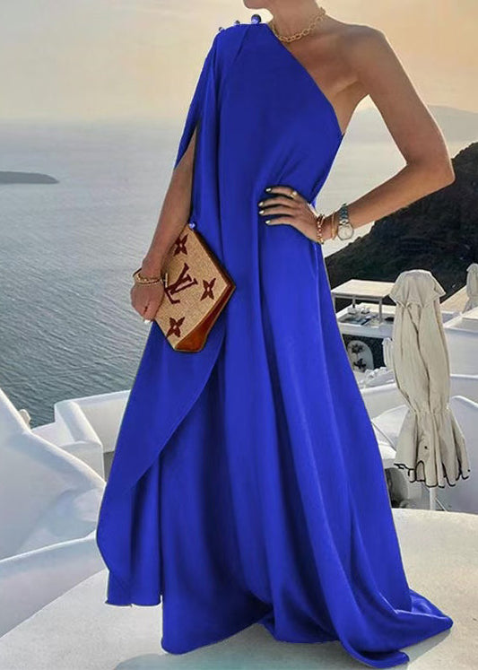 Blue One Shoulder Asymmetrical Design Vestidos Dress