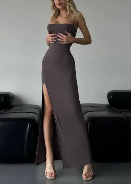 Grey Wrinkled Cotton Sleeveless Spaghetti Strap Dress Lace Up