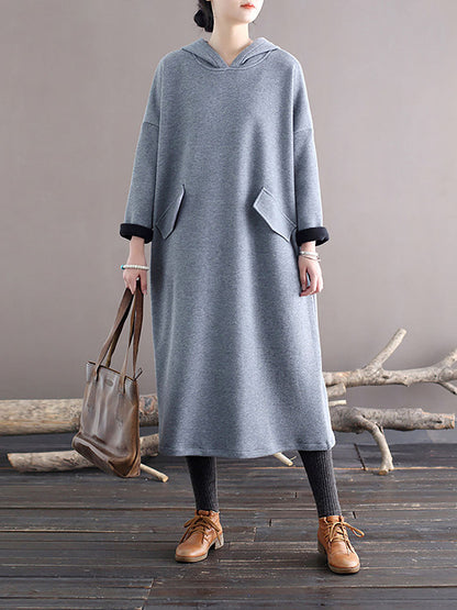 Winter Casaul Loose Thick Hooded Dress