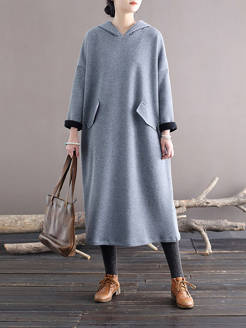 Winter Casaul Loose Thick Hooded Dress