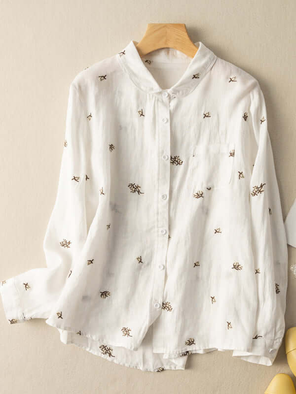 100% Linen Print Shirt With Pocket