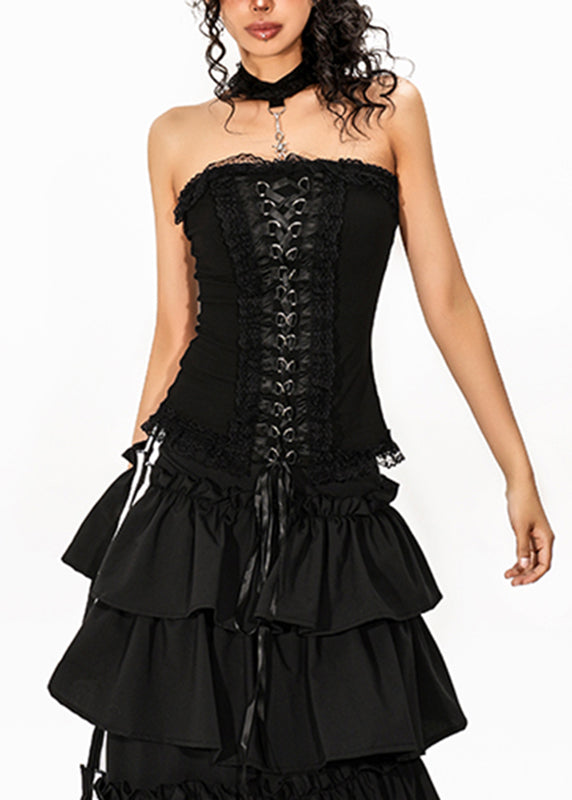 French Black Tie Waist Top Sleeveless