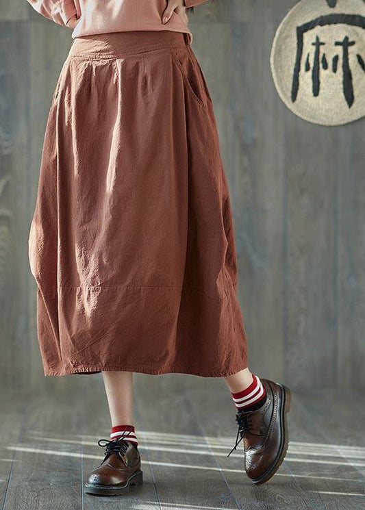 Orange Cinched Lantern Cotton Linen Skirts Summer
