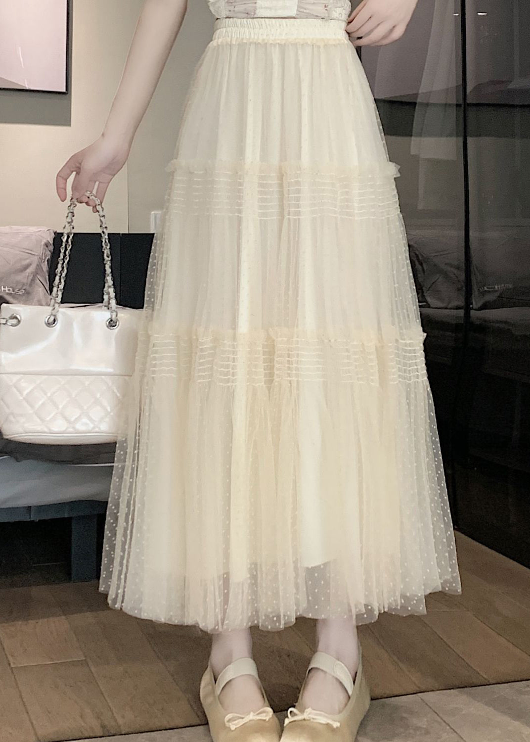 Black Ruffled Patchwork Elastic Waist Tulle Skirt Summer