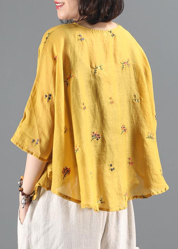 O Neck Batwing Sleeve Tunic Wardrobes Yellow Embroidery Blouses