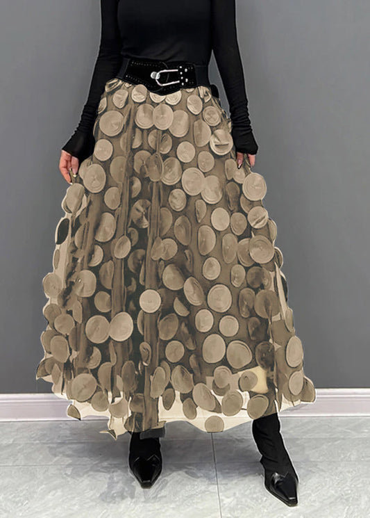 Khaki Dot Patchwork Tulle Skirt Fall