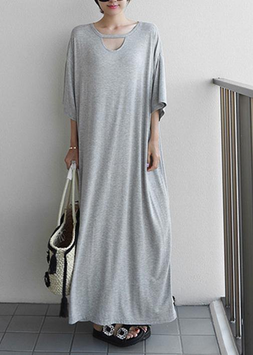 Diy O Neck Baggy Cotton Quilting Clothes Outfits Gray Long Dresses