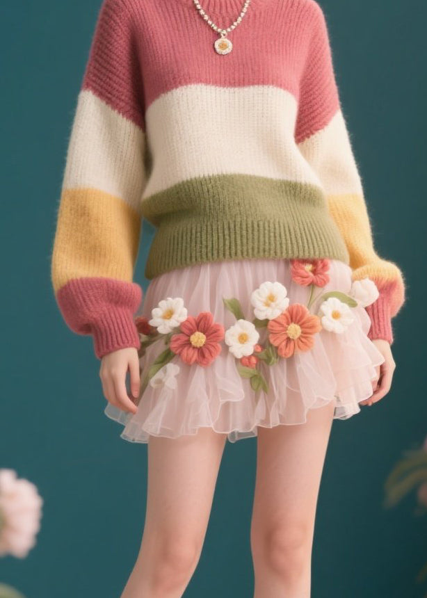 Colorblock O Neck Knit Short Sweaters Winter