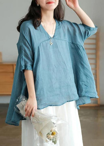 Orange Ramie Lace-up Pure Color Irregular T-shirt