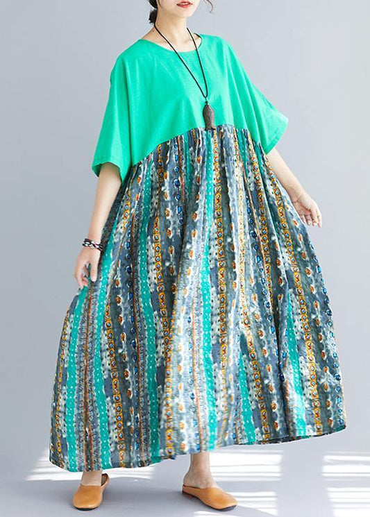 Classy Patchwork Prints Cotton Dresses Ideas Green O Neck Dresses Sundress