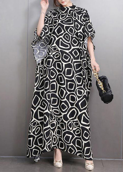 Green Turtleneck Print Side Open Party Maxi Dress Summer