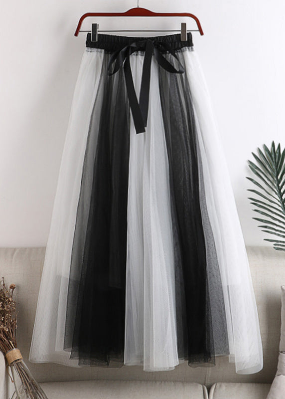 Boutique Pink Black Colour Bow Patchwork Elastic Waist Tulle a Line Skirt Summer
