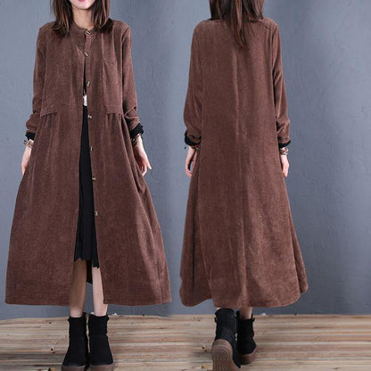 Loose Fitting Coats Fall Coats Chocolate O Neck Pockets Outwear