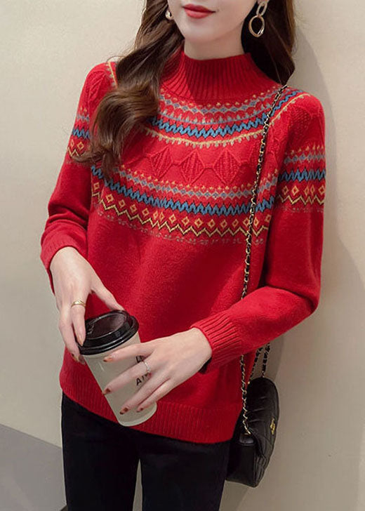 Red Thick Retro Fall Knit Sweater