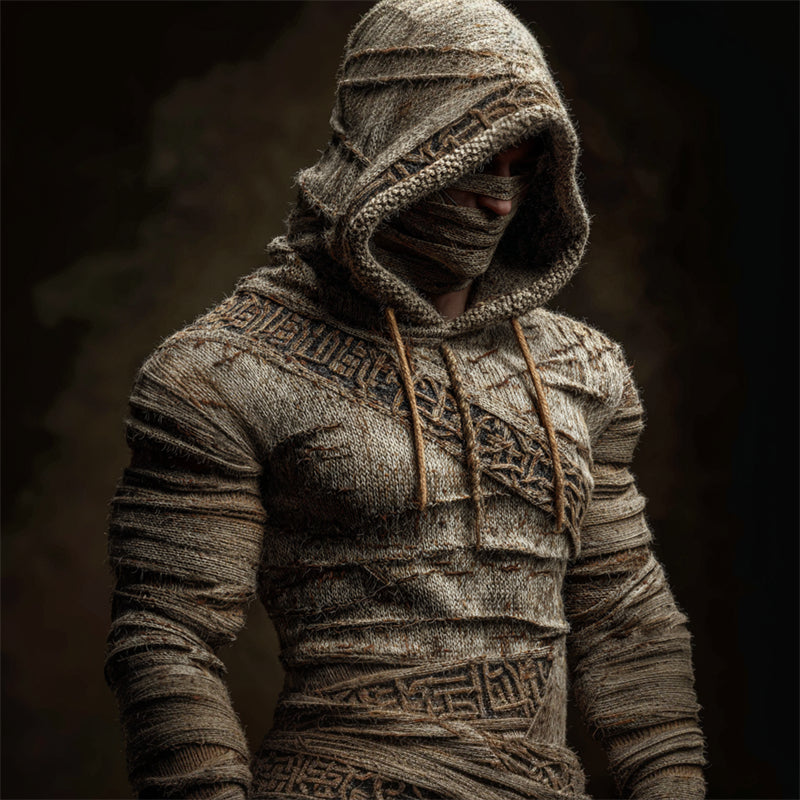 Men's Halloween Mummy Bandages Ancien Egyptian Ethnic Cozy Hooded Sweater artswardrobe