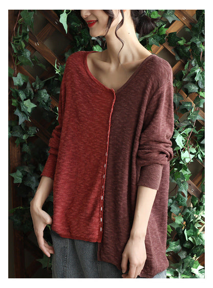 New Literary Retro Color Matching Knitted Top