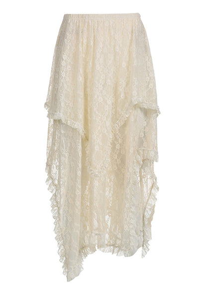 Apricot Asymmetrical Elastic Waist Patchwork Lace Skirt Summer