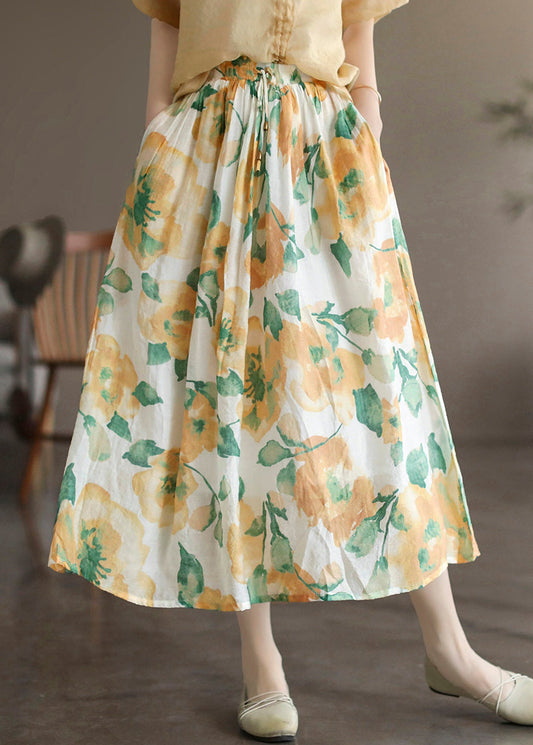 Yellow Print Elastic Waist Maxi Skirt