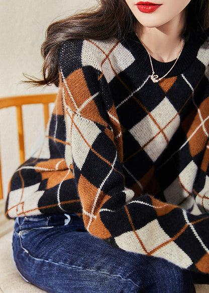 Brown Coffee Colour Print Woolen Knit Sweatshirts Long Sleeve