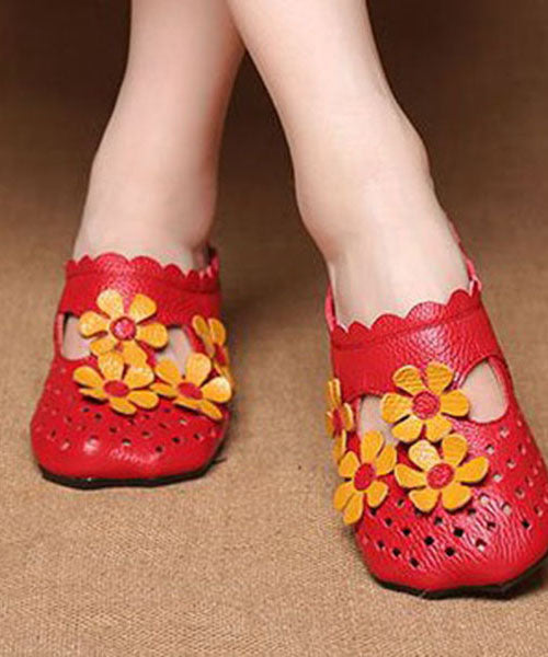 Splicing Red Cowhide Leather Slide Sandals