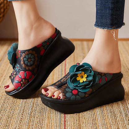 Leather Wedge Slippers