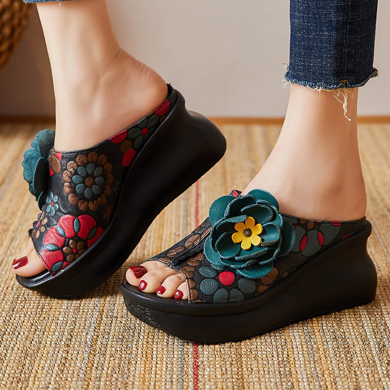 Leather Wedge Slippers