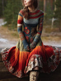 Boho Floral Crochet Geometric Colorblock Maxi Sweater Dress