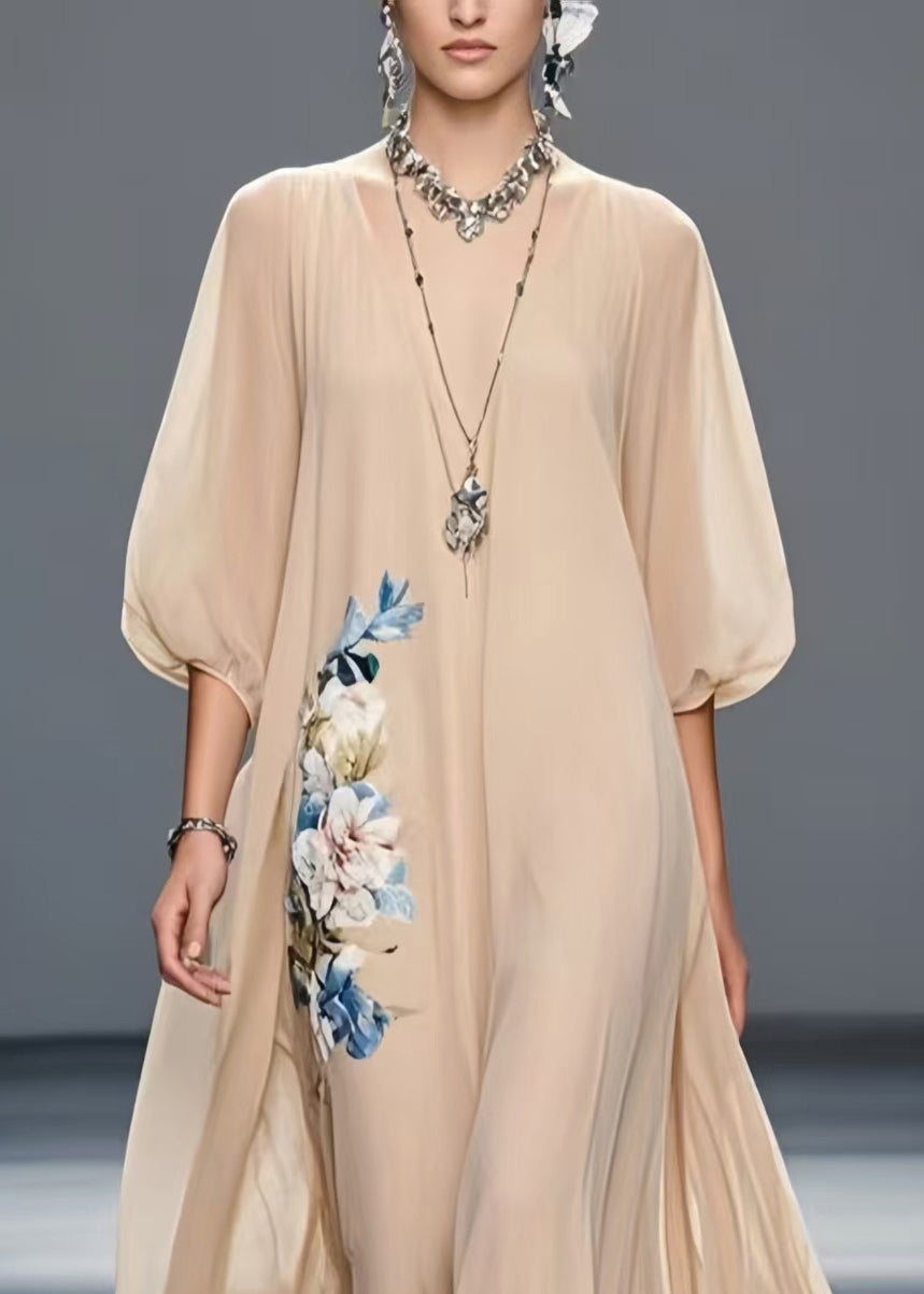 Art Khaki Oversized Chiffon Holiday Dress Summer
