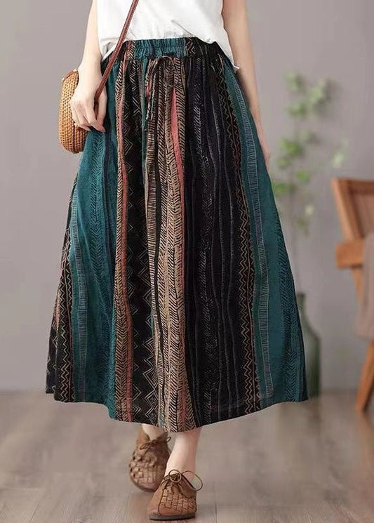 Green Wrinkled Patchwork Linen a Line Skirts Summer