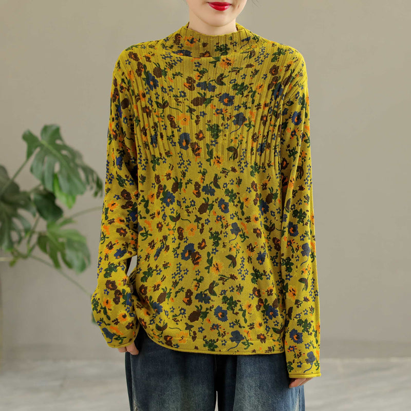 Retro Cotton High Collar Knitted Sweater