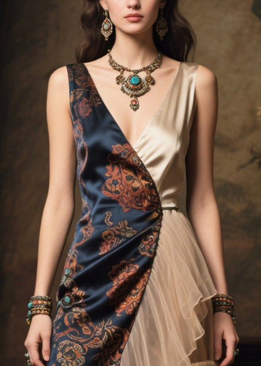 Asymmetrical Patchwork Tulle Silk Party Dress Summer