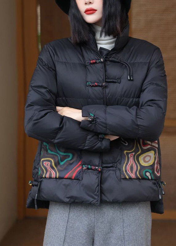 Black Stand Collar Pockets Print Duck Down Canada Goose Jacket Winter
