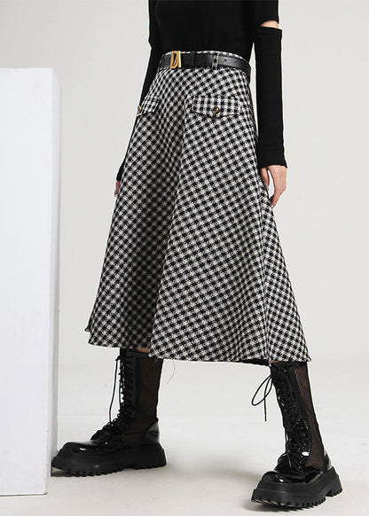 Plaid Pockets Patchwork Skirt Spring